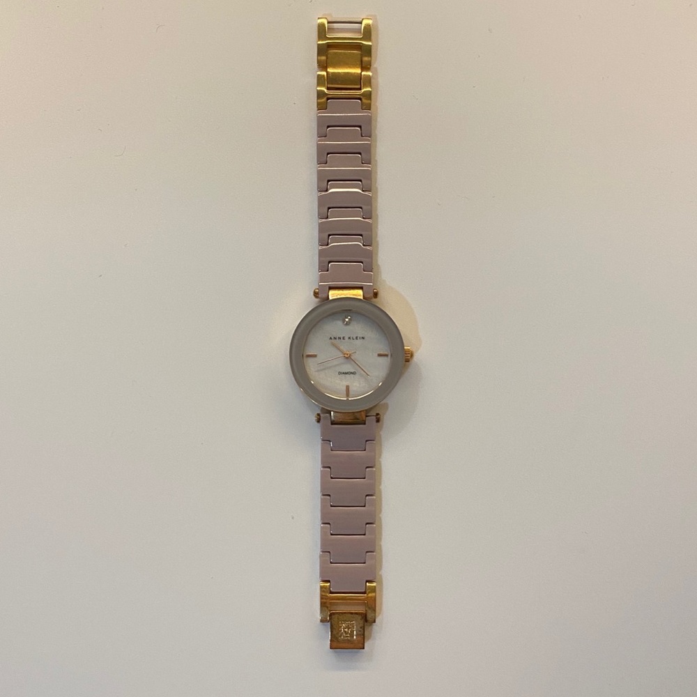 anne klein diamond dial taupe ceramic watch